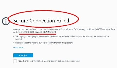 Скриншот ошибки sec_error_ocsp_invalid_signing_cert