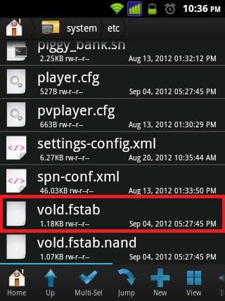Скрин перечня файлов с Vold.fstab