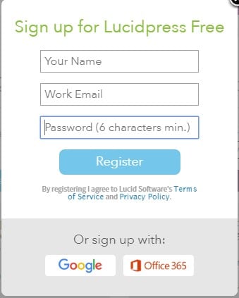Окно регистрации на Lucidpress