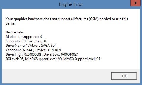 Скриншот окна Engine Error