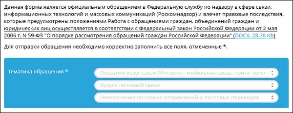 Скрин жалобы на сайте Роскомнадзора